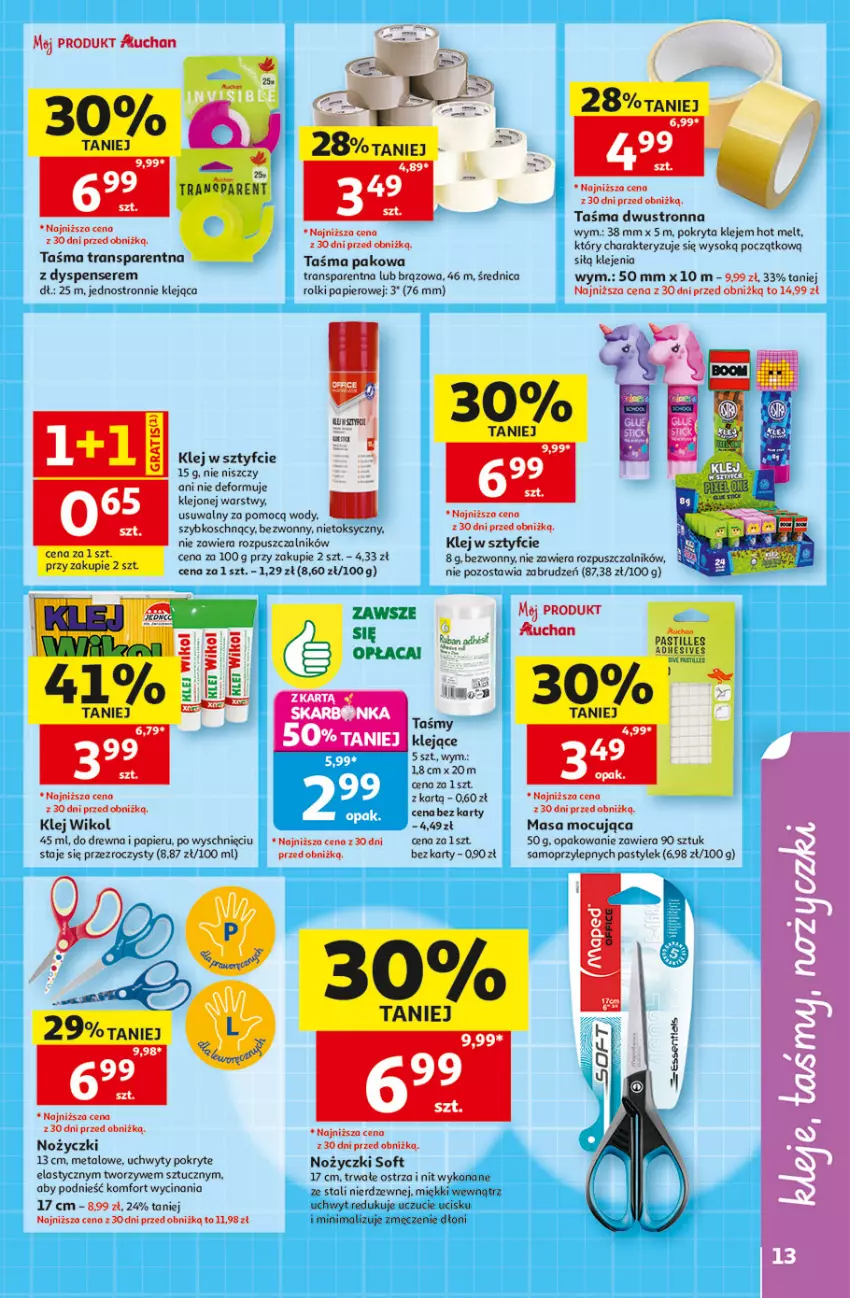 Gazetka promocyjna Auchan - Gazetka Szkoła Hipermarket Auchan - ważna 13.08 do 26.08.2026 - strona 13 - produkty: Klej, Mop, Noż, Nożyczki, Papier, Rolki, Ser, Sok, Taśma pakowa, Tran, Uchwyty, Wiko