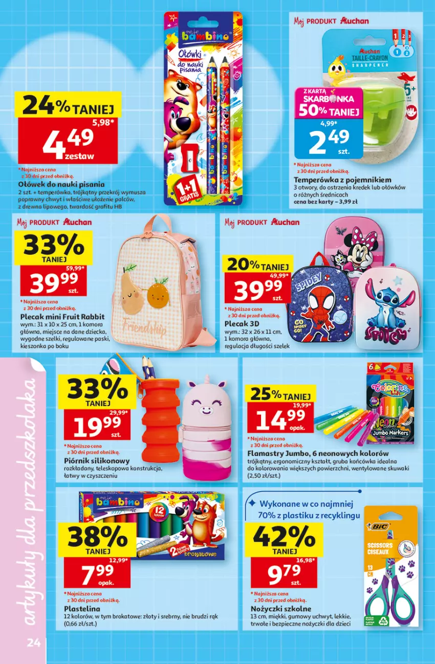 Gazetka promocyjna Auchan - Gazetka Szkoła Hipermarket Auchan - ważna 13.08 do 26.08.2026 - strona 24 - produkty: Dzieci, Flamastry, Gra, Mus, Noż, Nożyczki, Piec, Piórnik, Plastelina, Plecak, Pojemnik, Teleskop