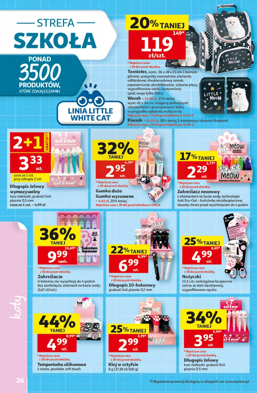 Gazetka promocyjna Auchan - Gazetka Szkoła Hipermarket Auchan - ważna 13.08 do 26.08.2026 - strona 26 - produkty: Długopis, Fa, Klej, Noż, Nożyczki, Piec, Piórnik, Tusz, Waga