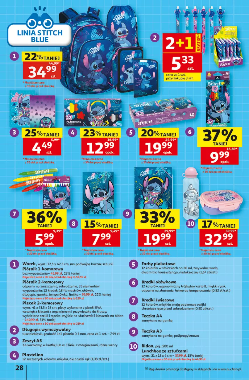 Gazetka promocyjna Auchan - Gazetka Szkoła Hipermarket Auchan - ważna 13.08 do 26.08.2026 - strona 28 - produkty: Aksam, Długopis, Fa, Gin, Organizer, Owijki, Papier, Piórnik, Plastelina, Plecak, Por, Słuchawki, Tusz