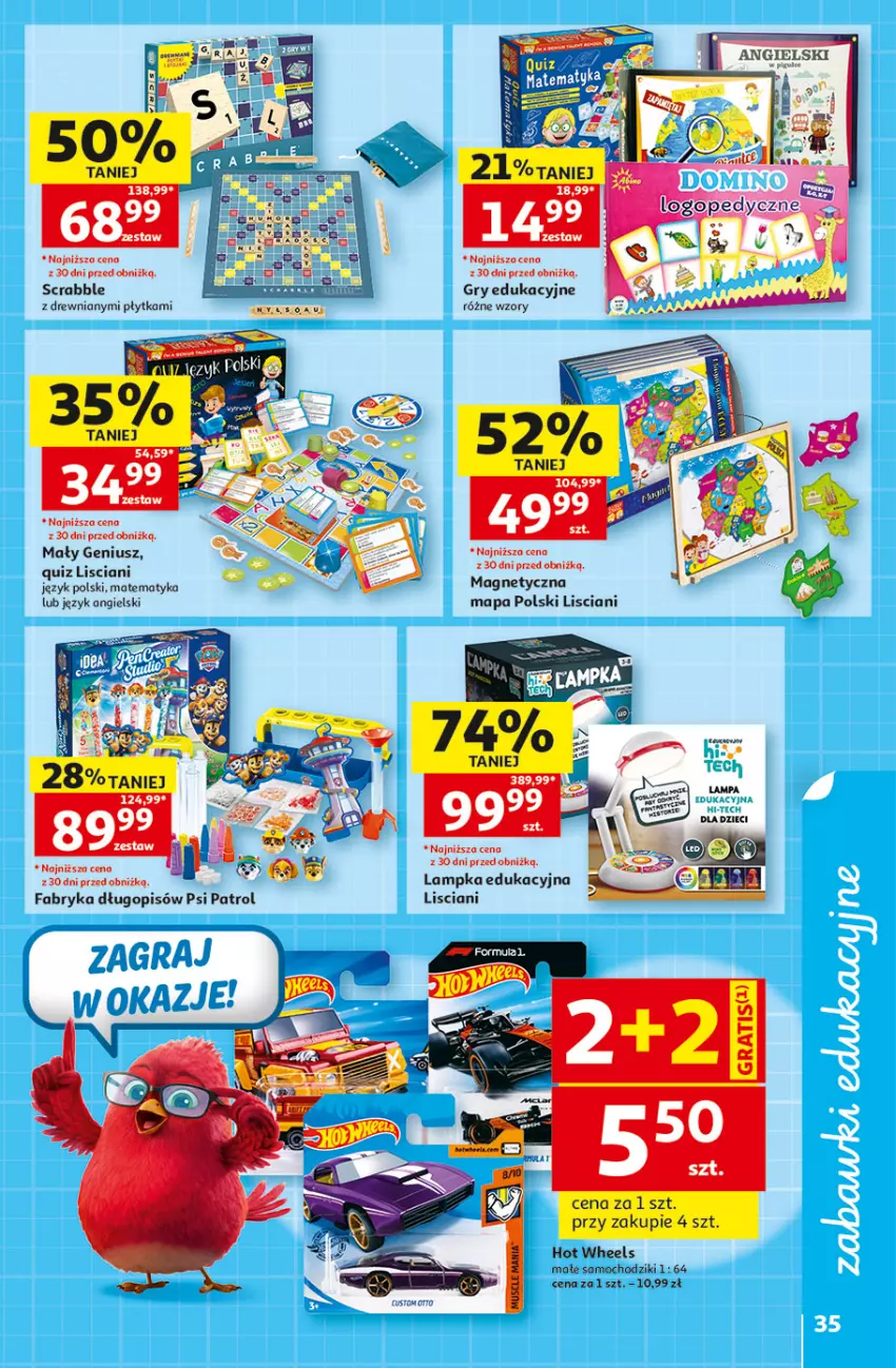 Gazetka promocyjna Auchan - Gazetka Szkoła Hipermarket Auchan - ważna 13.08 do 26.08.2026 - strona 35 - produkty: Chodzik, Długopis, Dzieci, Fa, Gra, Gry, Hot Wheels, Lampa, Mały Geniusz, Płytka, Psi Patrol, Quiz, Samochodziki, Scrabble