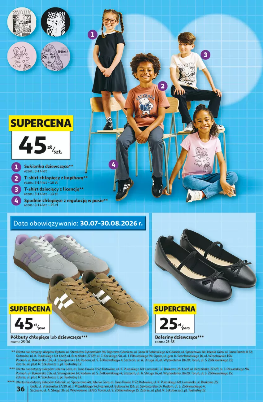 Gazetka promocyjna Auchan - Gazetka Szkoła Hipermarket Auchan - ważna 13.08 do 26.08.2026 - strona 36 - produkty: Acer, Baleriny, Buty, Cars, Dzieci, Półbuty, Sos, Spodnie, Sukienka, T-shirt