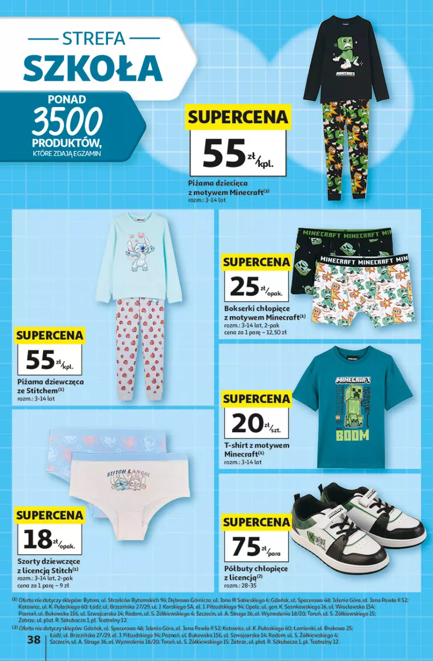 Gazetka promocyjna Auchan - Gazetka Szkoła Hipermarket Auchan - ważna 13.08 do 26.08.2026 - strona 38 - produkty: Acer, Bokserki, Buty, Cars, Dzieci, Fa, Minecraft, Piżama, Półbuty, Ser, Sos, Szorty, T-shirt