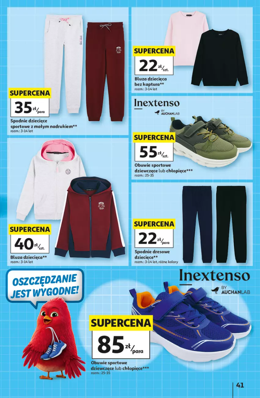 Gazetka promocyjna Auchan - Gazetka Szkoła Hipermarket Auchan - ważna 13.08 do 26.08.2026 - strona 41 - produkty: Bluza, Dres, Dzieci, Obuwie, Por, Spodnie, Spodnie dresowe, Sport