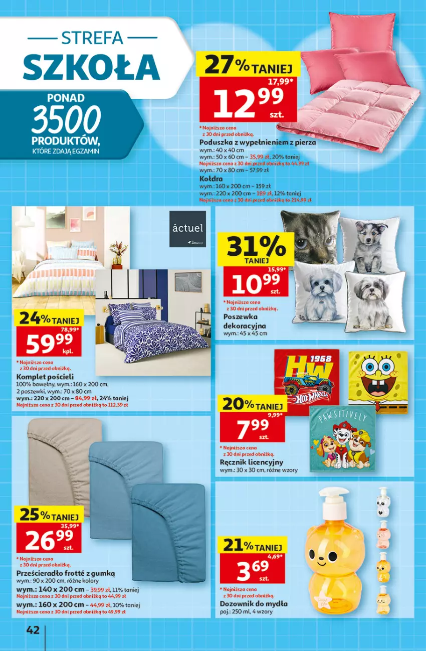 Gazetka promocyjna Auchan - Gazetka Szkoła Hipermarket Auchan - ważna 13.08 do 26.08.2026 - strona 42 - produkty: Dozownik, Fa, Kołdra, Komplet pościeli, Poduszka, Pościel, Poszewka, Prześcieradło, Ręcznik