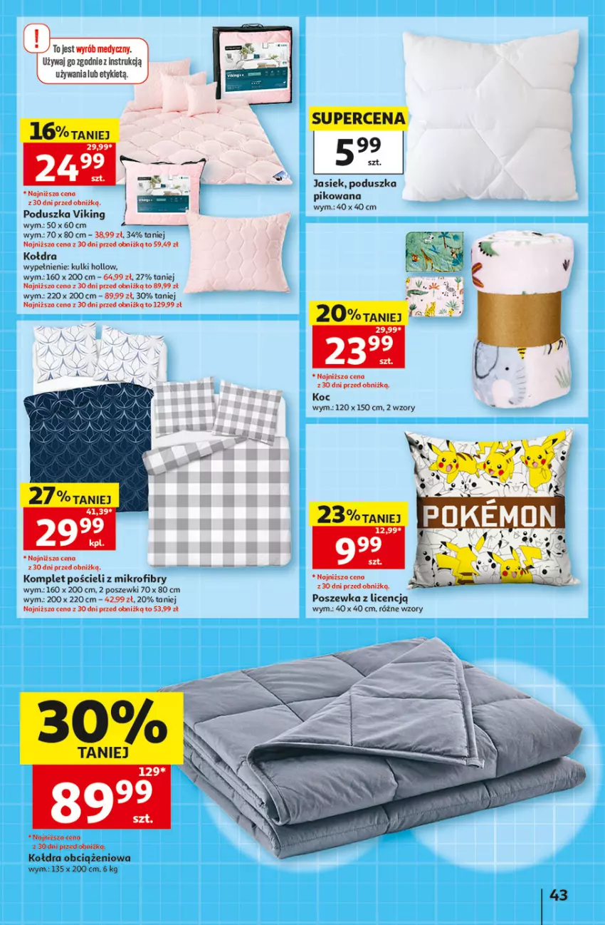 Gazetka promocyjna Auchan - Gazetka Szkoła Hipermarket Auchan - ważna 13.08 do 26.08.2026 - strona 43 - produkty: Koc, Kołdra, Komplet pościeli, Poduszka, Pościel, Poszewka