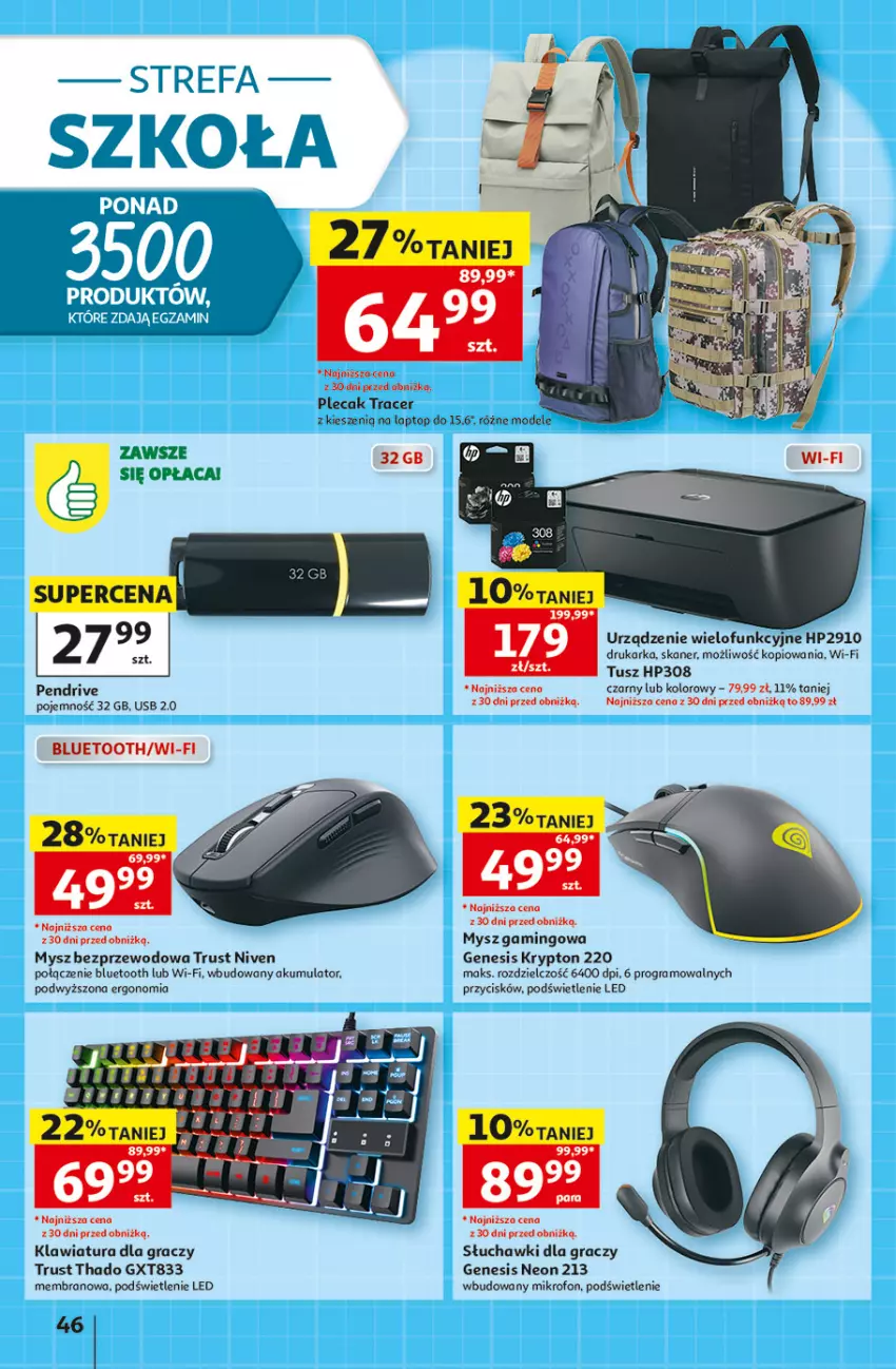 Gazetka promocyjna Auchan - Gazetka Szkoła Hipermarket Auchan - ważna 13.08 do 26.08.2026 - strona 46 - produkty: Acer, Akumulator, Drukarka, Fa, Gra, HP, Klawiatura, Mikrofon, Mysz, Mysz bezprzewodowa, Pendrive, Plecak, Rust, Skaner, Słuchawki, Top, Tusz, Urządzenie wielofunkcyjne