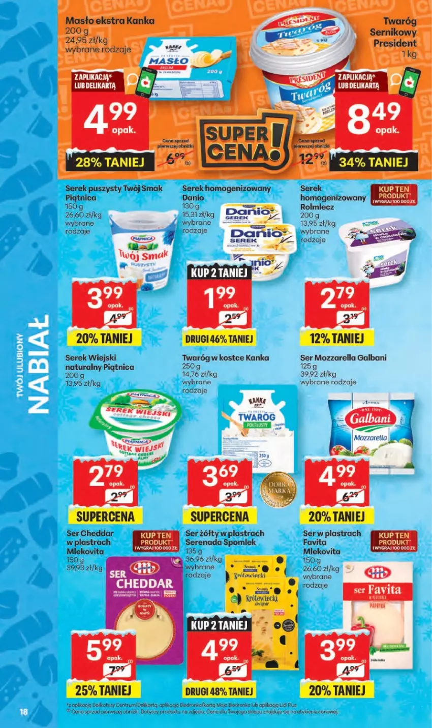Gazetka promocyjna Delikatesy Centrum - Franczyza DC50 Czwartek - ważna 11.12 do 17.12.2025 - strona 18 - produkty: Cheddar, Danio, Dron, Fa, Favita, Galbani, Gra, Koc, Mąka, Mleko, Mlekovita, Mozzarella, Piątnica, Rolmlecz, Rum, Ryż, Ser, Serek, Serek homogenizowany, Serek puszysty, Serek wiejski, Twaróg, Twój Smak