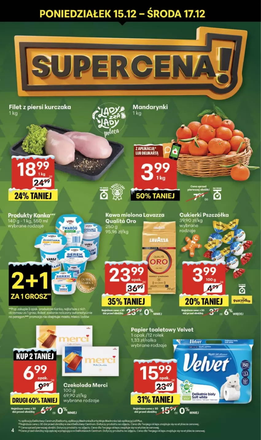 Gazetka promocyjna Delikatesy Centrum - Franczyza DC50 Czwartek - ważna 11.12 do 17.12.2025 - strona 4 - produkty: Czekolada, Dron, Filet z piersi kurczaka, Jaja, Kawa, Kawa mielona, Kurczak, Lavazza, Mandarynki, Merci, Papier, Papier toaletowy, Rum, Velvet