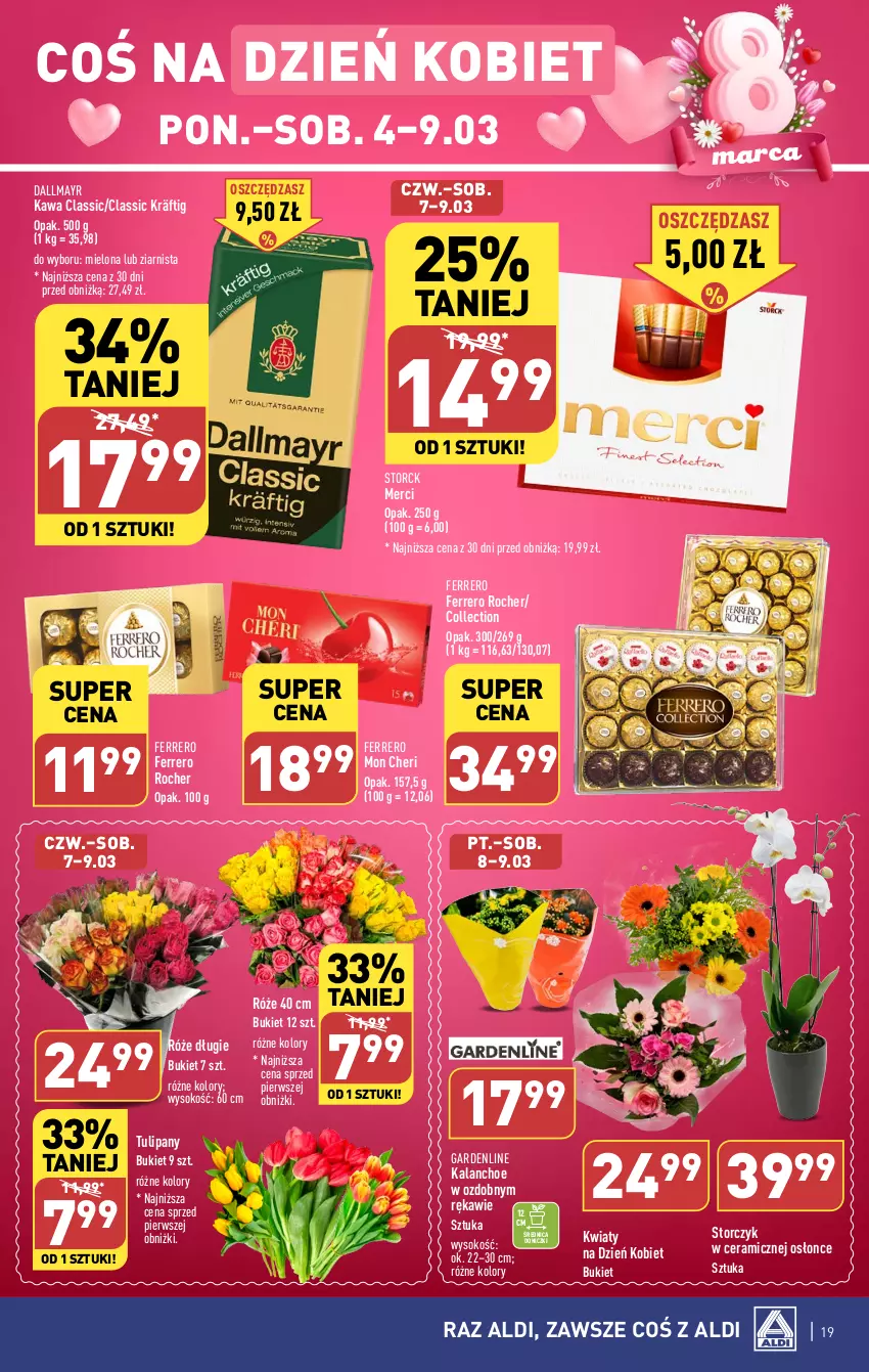 Gazetka promocyjna Aldi - Pełna oferta - ważna 04.03 do 09.03.2024 - strona 19 - produkty: Bukiet, Dallmayr, Ferrero, Ferrero Rocher, Kalanchoe, Kawa, Merci, Sok, Storczyk, Tulipan