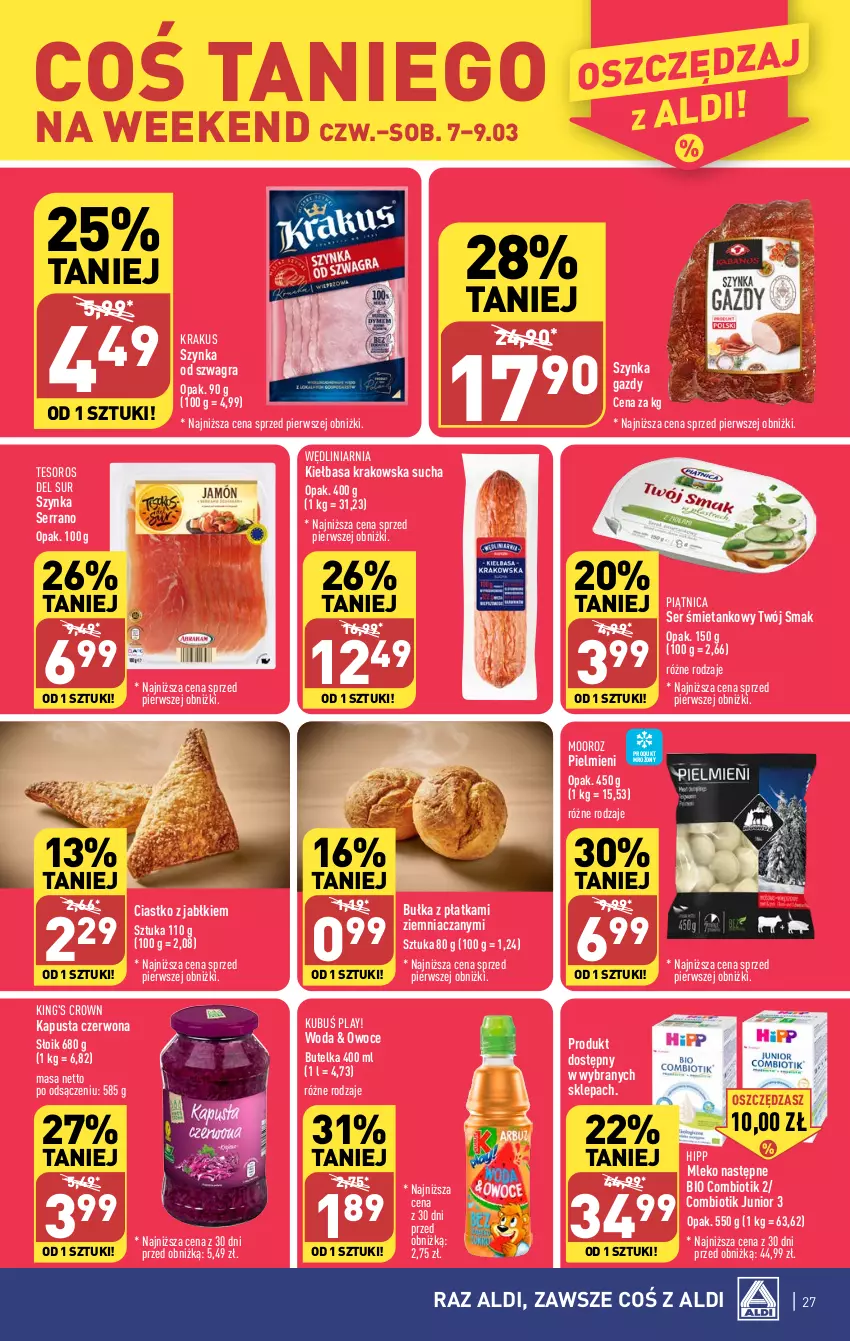 Gazetka promocyjna Aldi - Pełna oferta - ważna 04.03 do 09.03.2024 - strona 27 - produkty: Bułka, Gra, HiPP, Kiełbasa, Kiełbasa krakowska, Krakus, Kubuś, Mleko, O nas, Owoce, Piątnica, Ser, Szynka, Twój Smak, Woda