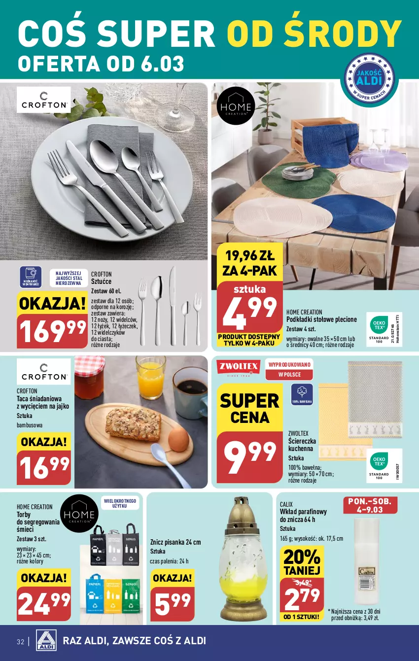 Gazetka promocyjna Aldi - Pełna oferta - ważna 04.03 do 09.03.2024 - strona 32 - produkty: Danio, Noż, Podkład, Por, Sok, Taca, Wełna, Znicz