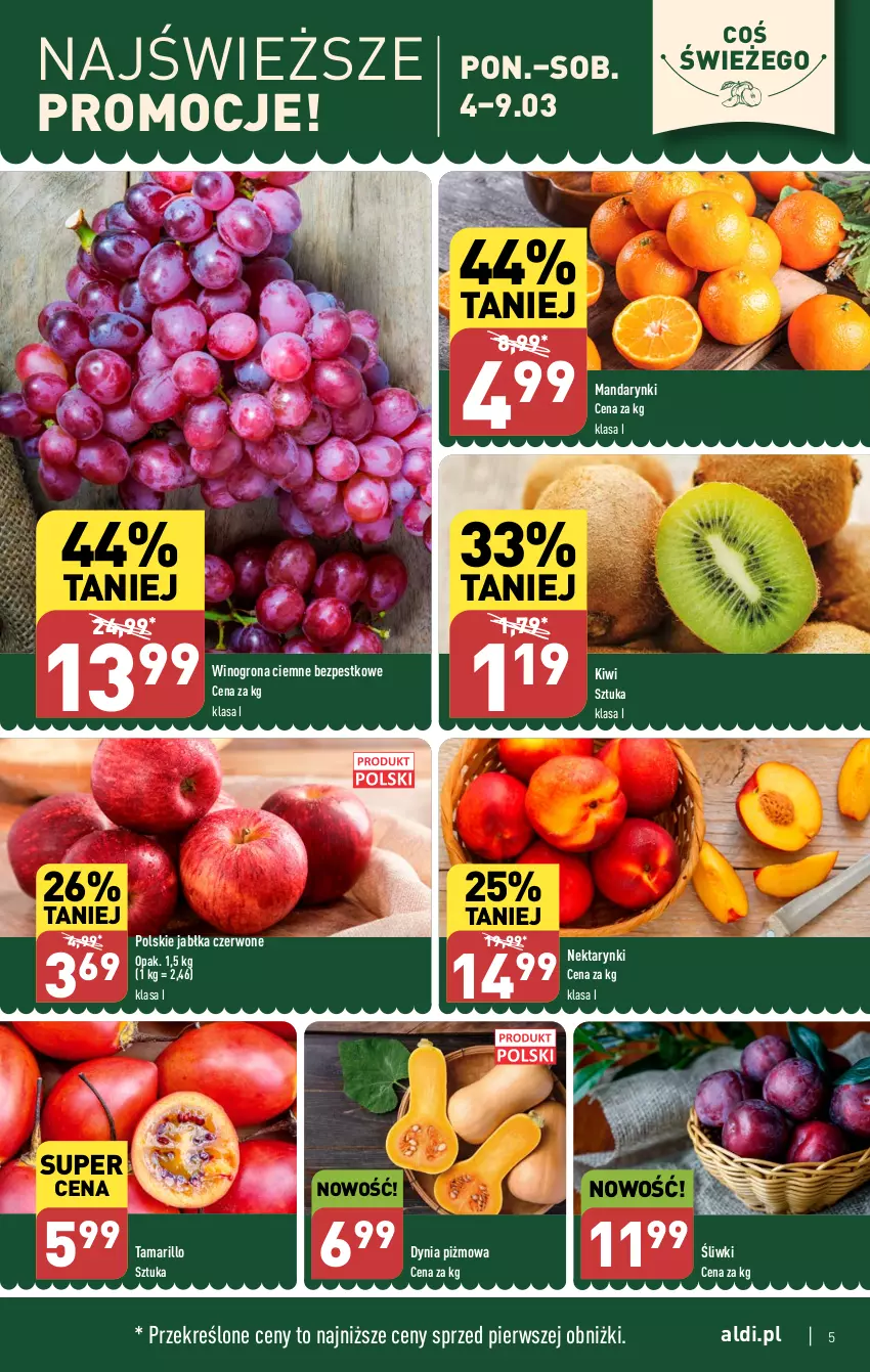 Gazetka promocyjna Aldi - Pełna oferta - ważna 04.03 do 09.03.2024 - strona 5 - produkty: Jabłka, Kiwi, Mandarynki, Nektar, Wino, Winogrona