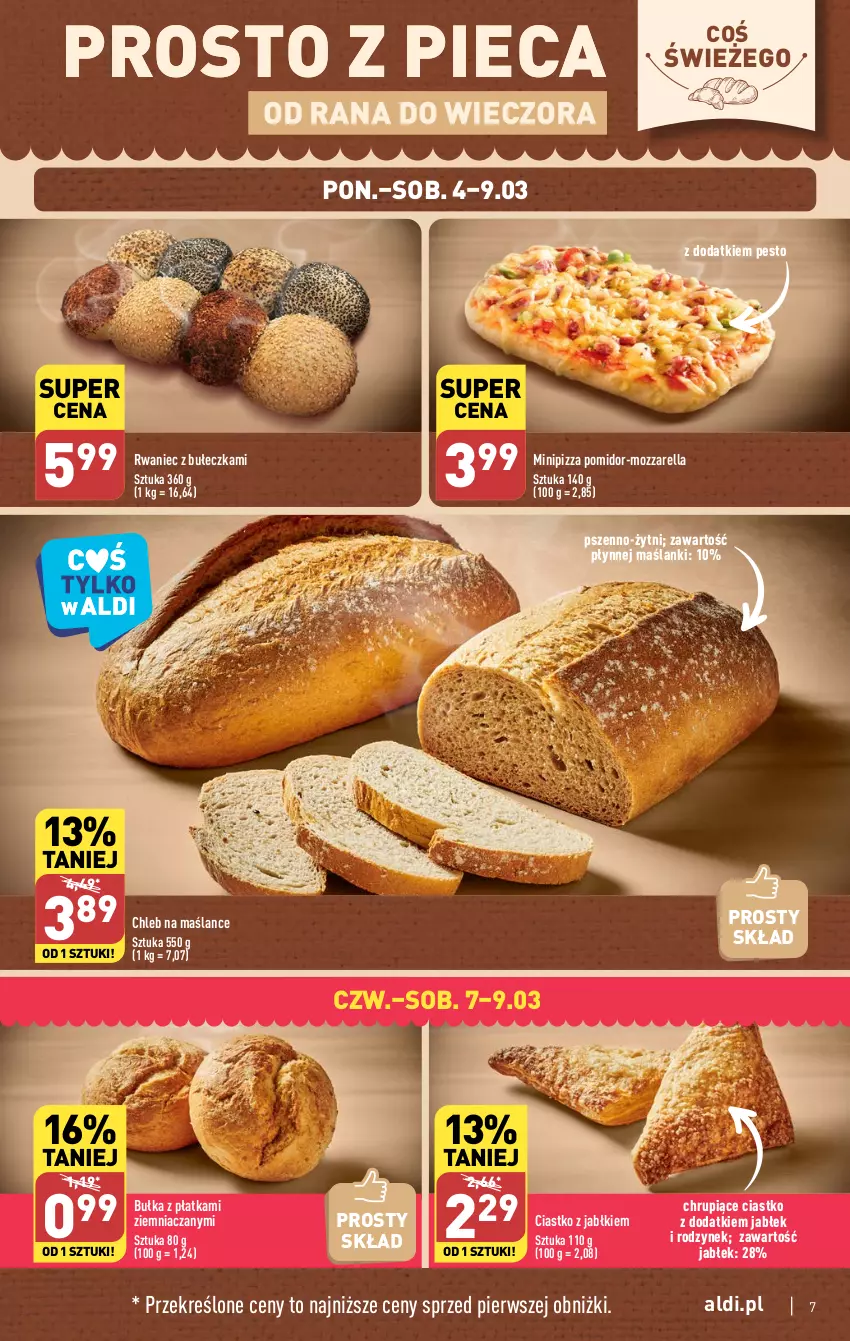 Gazetka promocyjna Aldi - Pełna oferta - ważna 04.03 do 09.03.2024 - strona 7 - produkty: Bułka, Chleb, Lanki, Mozzarella, Pesto, Piec, Pizza