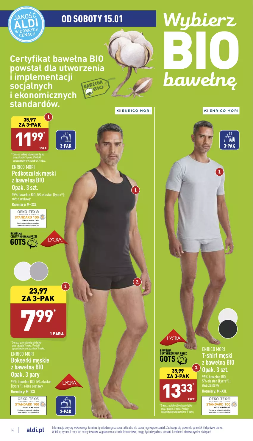 Gazetka promocyjna Aldi - Katalog Moda i Dom - ważna 12.01 do 15.01.2022 - strona 14 - produkty: Bokserki, Kosz, Podkoszulek, Ser, T-shirt, Wełna