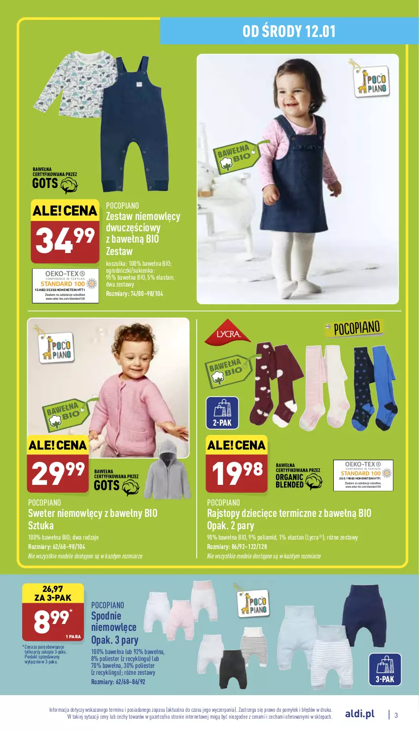 Gazetka promocyjna Aldi - Katalog Moda i Dom - ważna 12.01 do 15.01.2022 - strona 3 - produkty: Dzieci, Kosz, Koszulka, Pocopiano, Rajstopy, Spodnie, Sukienka, Sweter, Top, Wełna