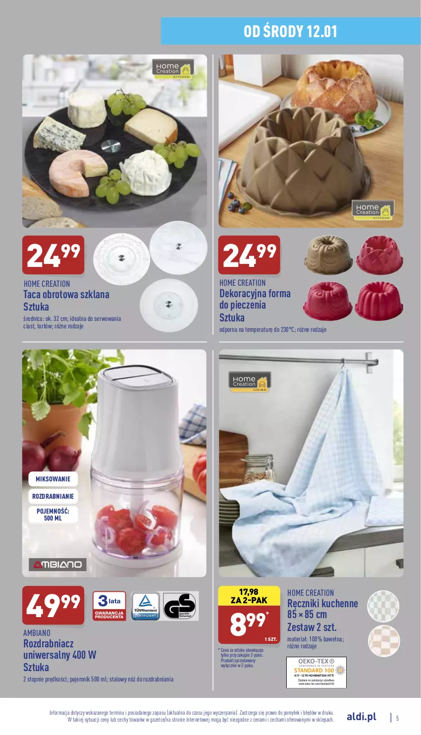 Gazetka promocyjna Aldi - Katalog Moda i Dom - ważna 12.01 do 15.01.2022 - strona 5 - produkty: Forma do pieczenia, LANA, Piec, Pojemnik, Por, Ręcznik, Rozdrabniacz, Ser, Taca, Top, Wełna