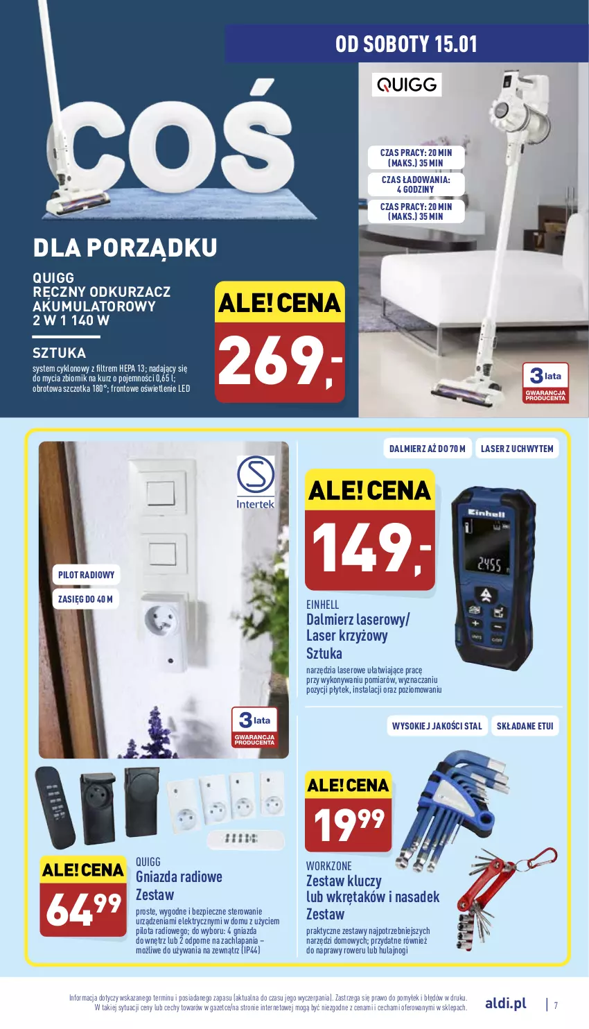 Gazetka promocyjna Aldi - Katalog Moda i Dom - ważna 12.01 do 15.01.2022 - strona 7 - produkty: Akumulator, Einhell, Laser krzyżowy, Odkurzacz, Piec, Por, Rower, Ser, Sok, Szczotka, Wkręt, Zestaw kluczy