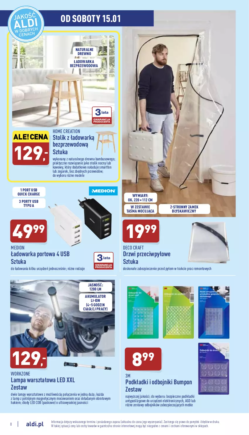 Gazetka promocyjna Aldi - Katalog Moda i Dom - ważna 12.01 do 15.01.2022 - strona 8 - produkty: Akumulator, Drzwi, Lampa, Meble, Piec, Podkład, Por, Smartfon, Sok, Stolik, Stolik nocny, Warka, Zegar, Zegarek