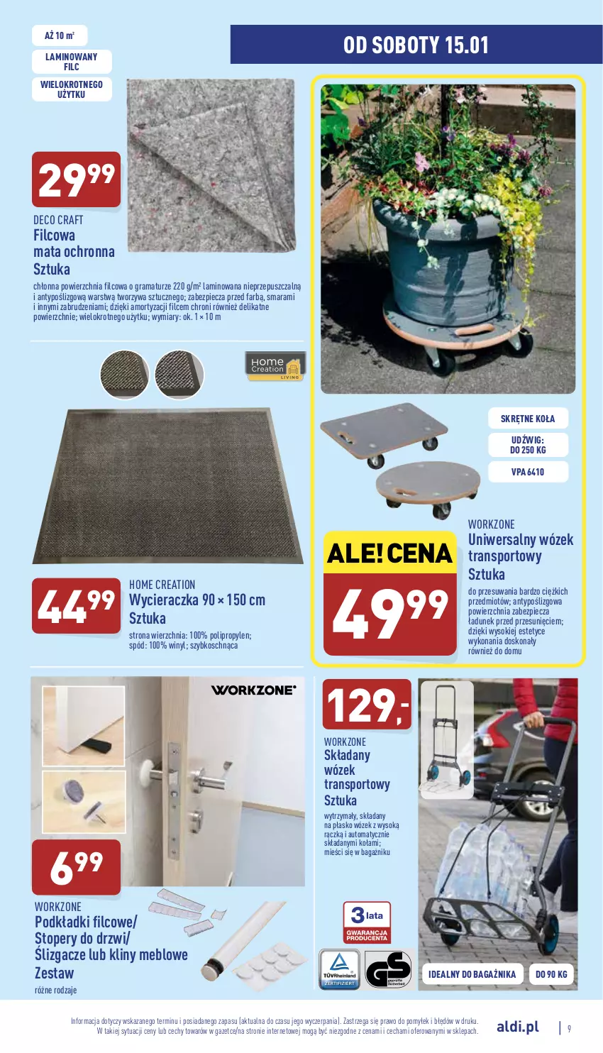 Gazetka promocyjna Aldi - Katalog Moda i Dom - ważna 12.01 do 15.01.2022 - strona 9 - produkty: Drzwi, Dźwig, Fa, Gra, Mata ochronna, O Bag, Piec, Podkład, Por, Rama, Sok, Sport, Top, Tran, Wózek, Wózek transportowy, Wycieraczka