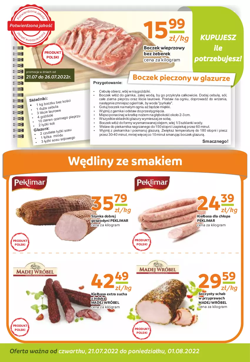 Gazetka promocyjna Gama - Gazetka Gama - ważna 01.08.2022 do 21.07.2023 - strona 2 - produkty: Boczek, Boczek pieczony, Boczek wieprzowy, Cebula, Glazura, Gra, Kiełbasa, Lanki, Laur, Lazur, Madej Wróbel, Mięso, Noż, Olej, Piec, Piekarnik, Pieprz, Sól, Sos, Szynka, Top, Woda