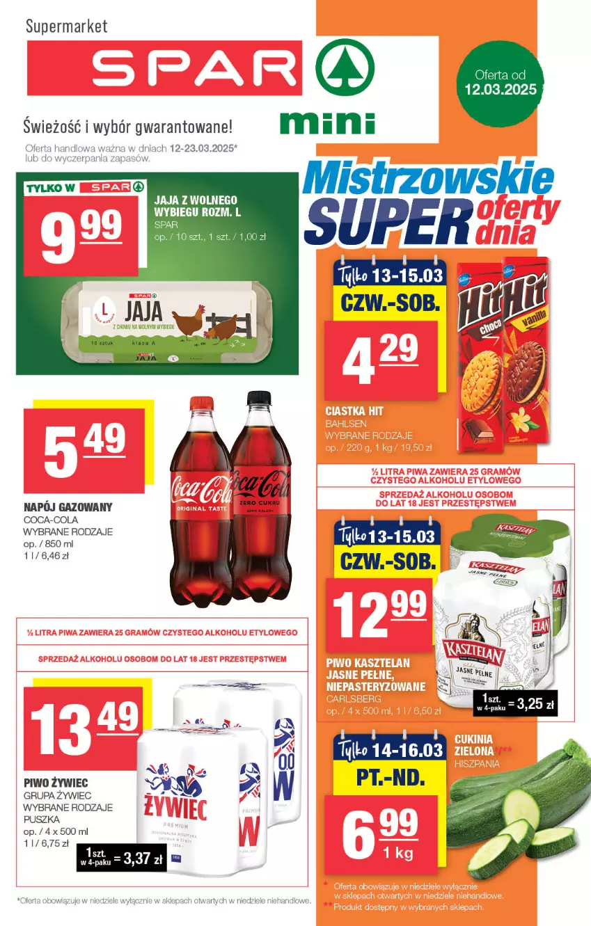 Gazetka promocyjna Spar - Spar-Mini - ważna 09.03 do 19.03.2025 - strona 1 - produkty: Coca-Cola, Jaja, Napój, Napój gazowany, Piwo