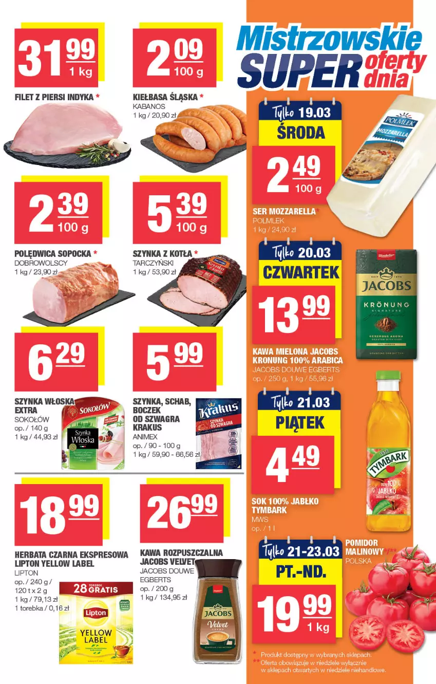 Gazetka promocyjna Spar - Spar-Mini - ważna 09.03 do 19.03.2025 - strona 3 - produkty: Boczek, Filet z piersi indyka, Gra, Herbata, Herbata czarna, HP, Jacobs, Jacobs Velvet, Kawa, Kawa rozpuszczalna, Kiełbasa, Kiełbasa śląska, Krakus, Lipton, Polędwica, Sok, Sokołów, Szynka, Tarczyński, Torebka, Velvet