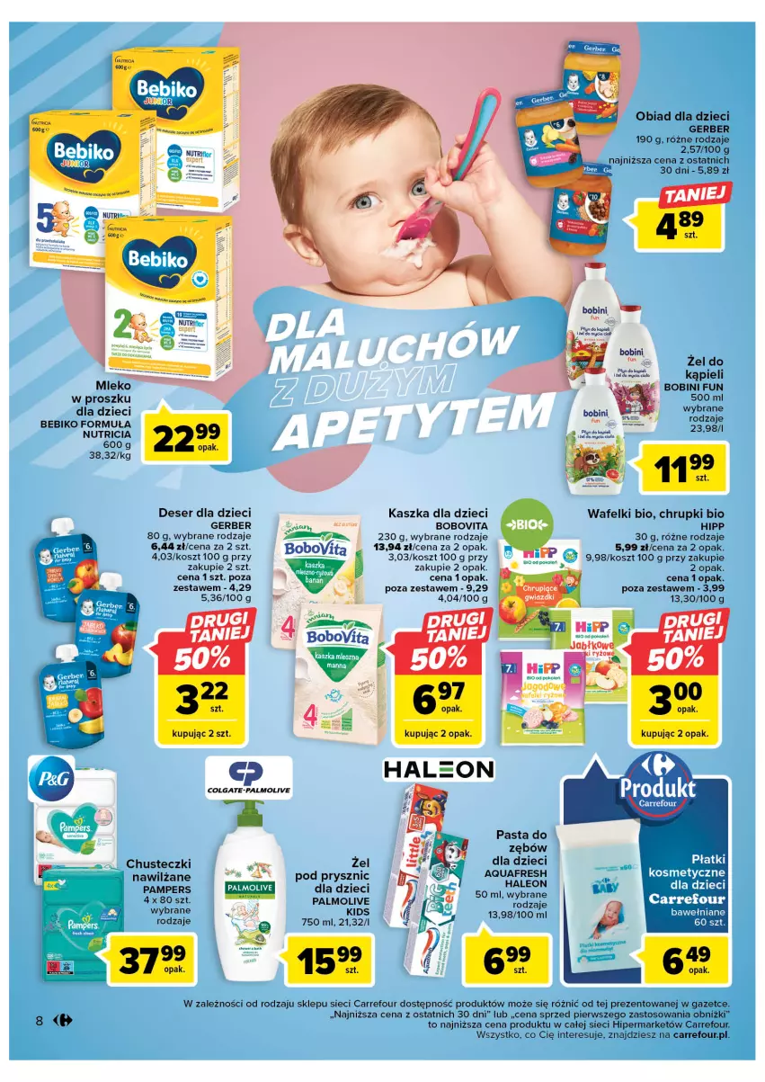 Gazetka promocyjna Carrefour - Gazetka Carrefour - ważna 07.03 do 18.03.2023 - strona 10 - produkty: Aquafresh, Bebiko, BoboVita, Chrupki, Chusteczki, Colgate, Deser, Dzieci, Gerber, HiPP, Kosz, LG, Palmolive, Pampers, Pasta do zębów, Płatki kosmetyczne, Ser, Vita C