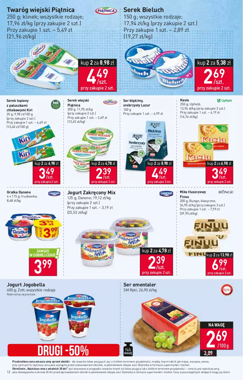 Gazetka promocyjna Stokrotka - Supermarket - ważna 05.10 do 11.10.2023 - strona 14 - produkty: Bell, Bella, Bieluch, Chleb, Danone, Ementaler, Finuu, Gra, Jogobella, Jogurt, Kasia, Lazur, Mięso, Miks tłuszczowy, Owoce, Piątnica, Ser, Serek, Serek wiejski, Top, Twaróg, Warzywa, Zott