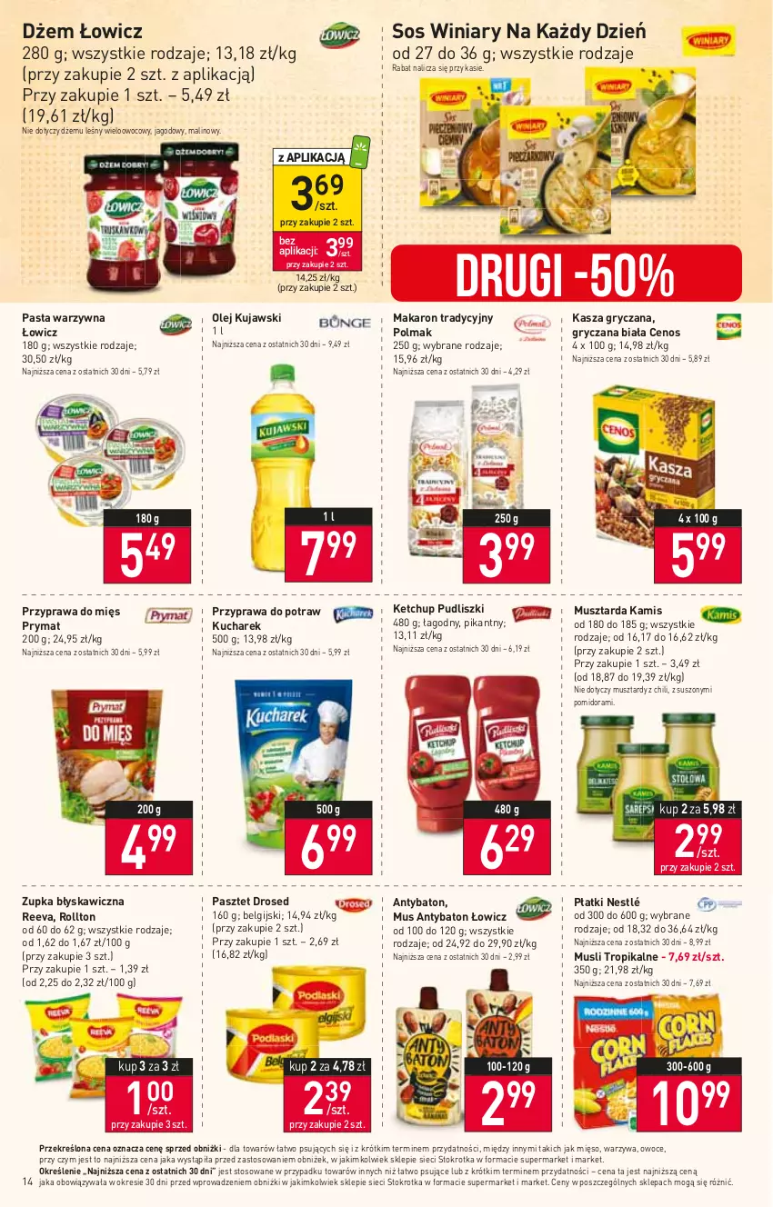 Gazetka promocyjna Stokrotka - Supermarket - ważna 05.10 do 11.10.2023 - strona 16 - produkty: Baton, Cenos, Dżem, Gry, Kamis, Kasza, Kasza gryczana, Ketchup, Kucharek, Kujawski, LG, Makaron, Mięso, Mus, Musztarda, Nestlé, Olej, Olma, Owoce, Pasta warzywna, Pasztet, Prymat, Przyprawa do potraw, Pudliszki, Sos, Warzywa, Winiary