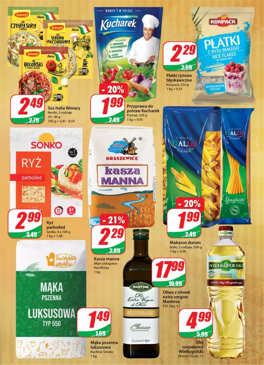 Gazetka promocyjna Dino - Gazetka - ważna 05.05 do 11.05.2021 - strona 7 - produkty: Gin, Kasza, Kucharek, Kuchnia, Mąka, Mąka pszenna, Makaron, Olej, Oliwa z oliwek, Płatki ryżowe, Prymat, Przyprawa do potraw, Rum, Ryż, Ryż parboiled, Sonko, Sos, Winiary