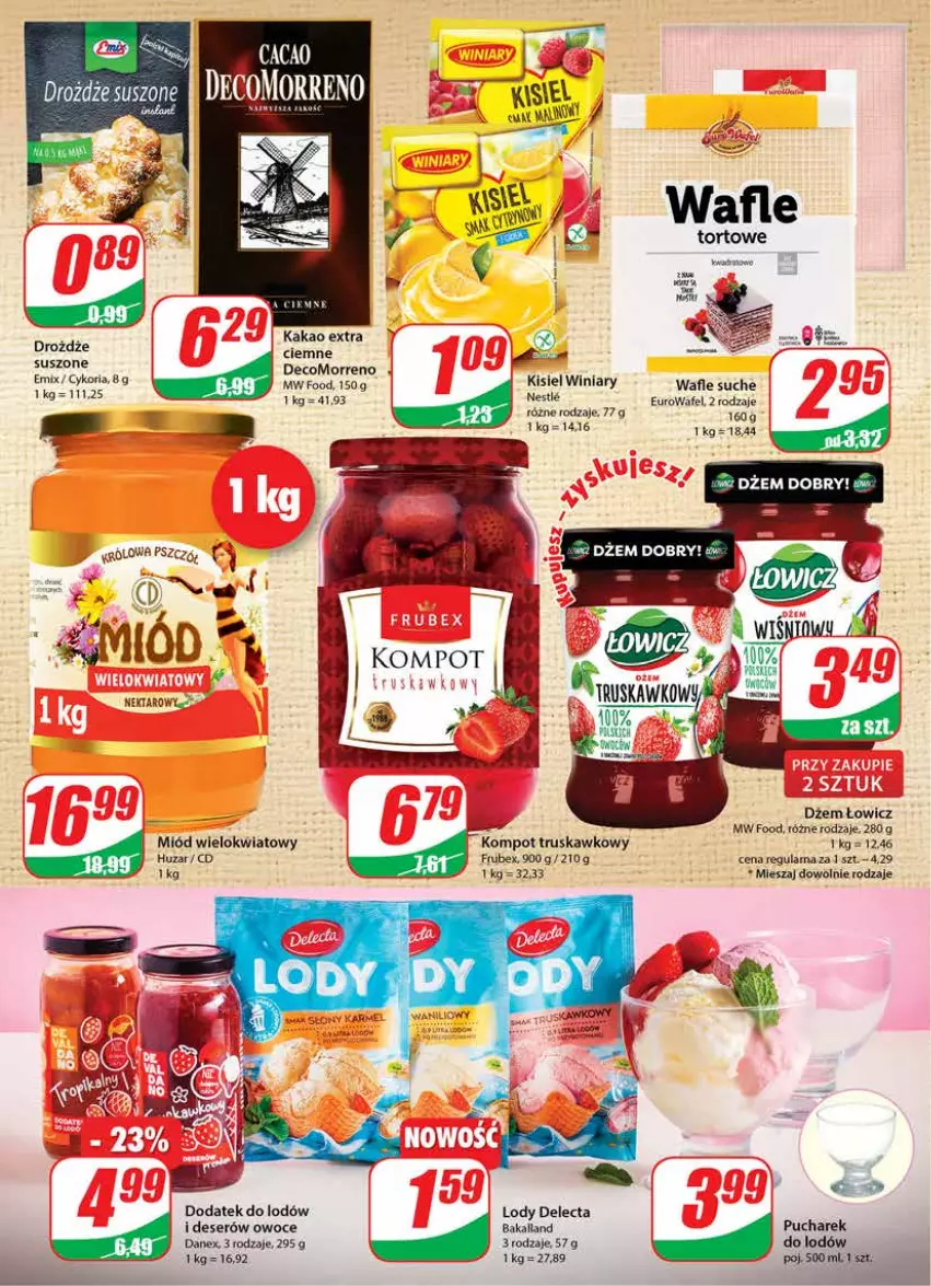 Gazetka promocyjna Dino - Gazetka - ważna 01.06 do 07.06.2022 - strona 6 - produkty: Bakalland, Delecta, Deser, Dżem, Kakao, Lody, Miód, Nektar, Owoce, Ser, Wafle, Wafle tortowe, Winiary