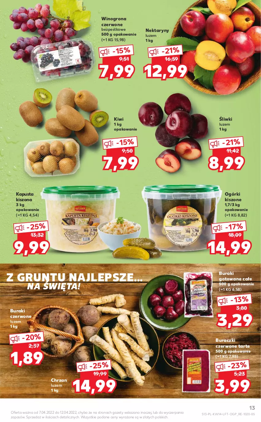 Gazetka promocyjna Kaufland - OFERTA TYGODNIA - ważna 07.04 do 12.04.2022 - strona 13 - produkty: Buraczki, Buraki, Chrzan, Grunt, Kiwi, Nektar, Wino, Winogrona