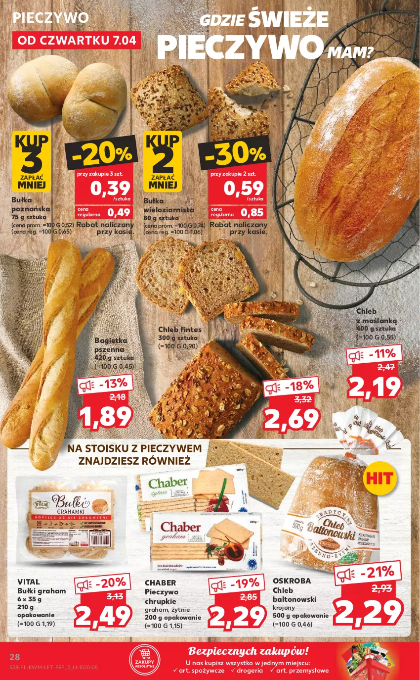 Gazetka promocyjna Kaufland - OFERTA TYGODNIA - ważna 07.04 do 12.04.2022 - strona 28 - produkty: Bagietka, Bagietka pszenna, Bułka, Bułka wieloziarnista, Chleb, Chrupki, Gra, Piec, Pieczywo, Pieczywo chrupkie