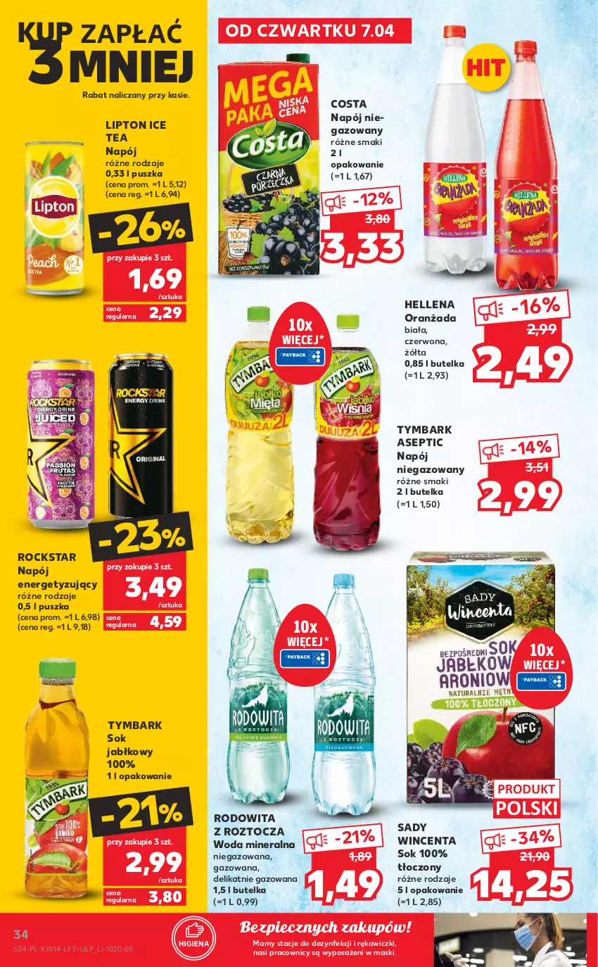 Gazetka promocyjna Kaufland - OFERTA TYGODNIA - ważna 07.04 do 12.04.2022 - strona 34 - produkty: Hellena, Ice tea, Lipton, Napój, Napój niegazowany, Oranżada, Piec, Sok, Sok jabłkowy, Tymbark, Woda, Woda mineralna