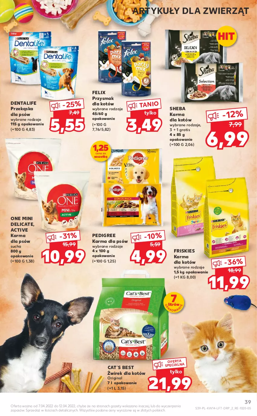 Gazetka promocyjna Kaufland - OFERTA TYGODNIA - ważna 07.04 do 12.04.2022 - strona 39 - produkty: Felix, Friskies, Gin, Gra, Pedigree, Przekąska dla psów, Sheba