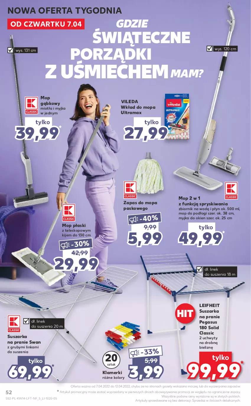 Gazetka promocyjna Kaufland - OFERTA TYGODNIA - ważna 07.04 do 12.04.2022 - strona 52 - produkty: Asus, Gra, Inka, Kije, Miotła, Mop, Myjka do okien, Por, Rama, Suszarka, Suszarka na pranie, Teleskop, Uchwyty, Vileda, Wkład do mopa