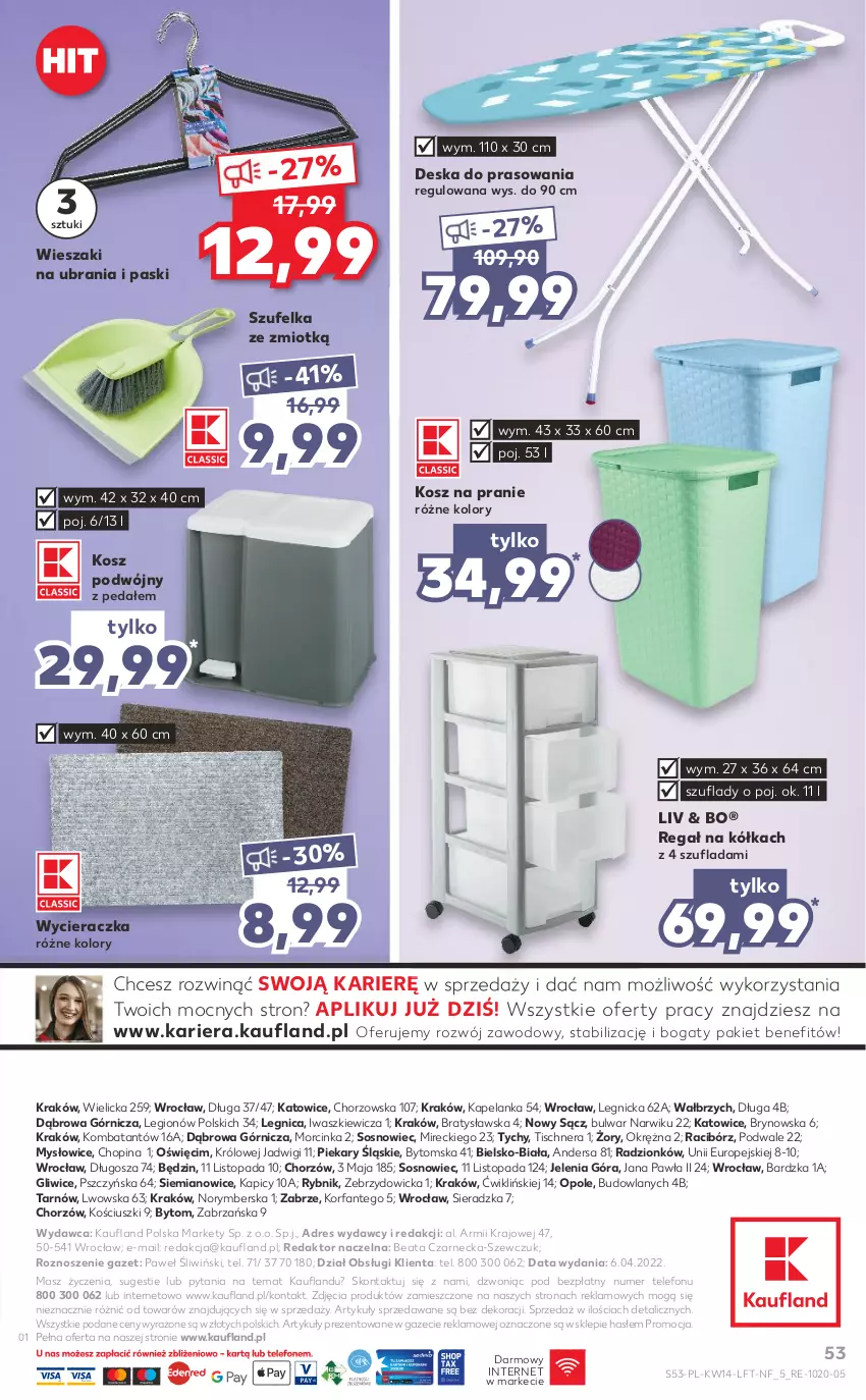 Gazetka promocyjna Kaufland - OFERTA TYGODNIA - ważna 07.04 do 12.04.2022 - strona 53 - produkty: Deska do prasowania, Dres, Fa, Gra, Inka, Kosz, Regał, Sos, Szufelka, Telefon, Top, Ubrania, Wieszak, Wycieraczka