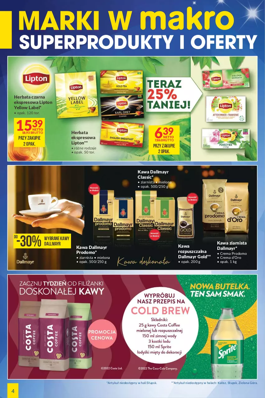 Gazetka promocyjna Makro - [Oferta specjalna] Marki w MAKRO - ważna 28.06 do 11.07.2022 - strona 4 - produkty: Dallmayr, Herbata, Herbata czarna, Kawa, Kawa rozpuszczalna, Kawa ziarnista, Lipton