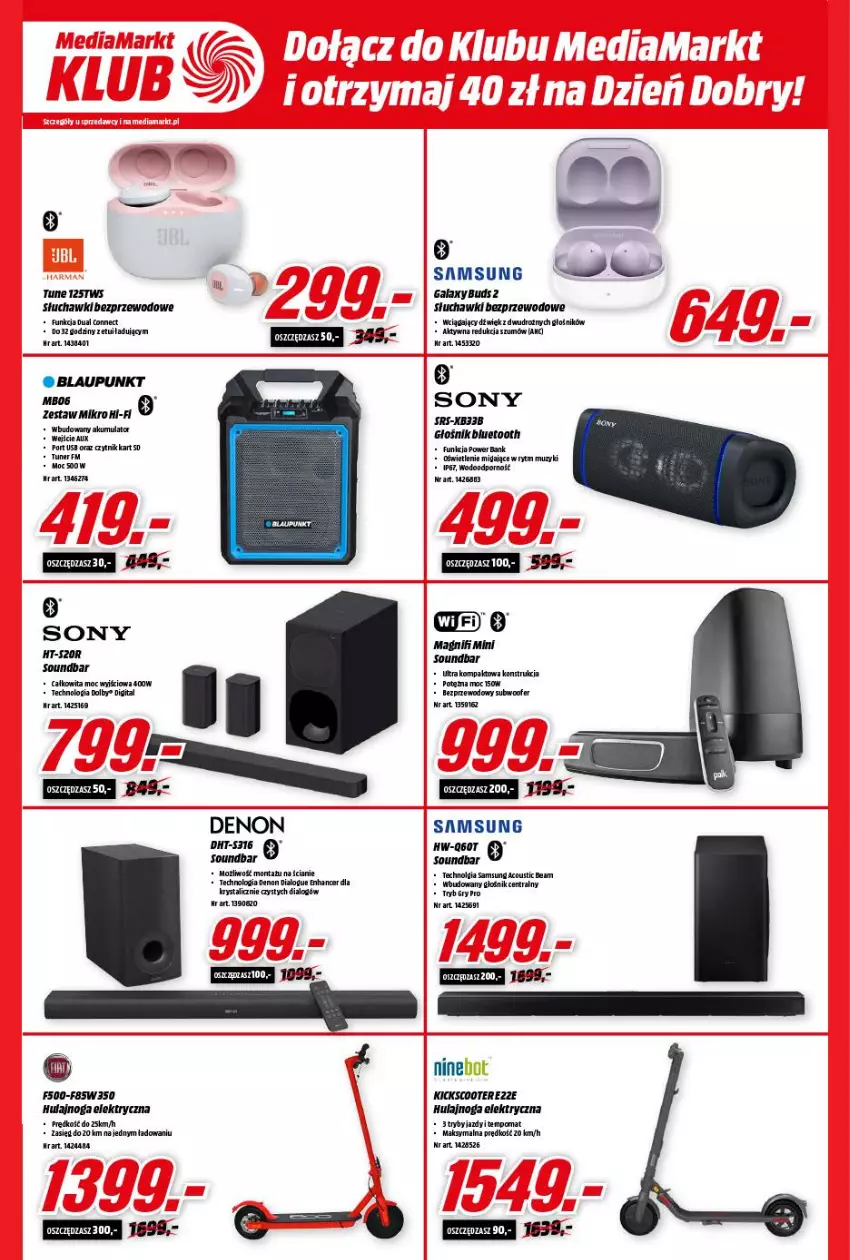 Gazetka promocyjna Media Markt - Gazetka Media Markt - ważna 15.09 do 22.09.2021 - strona 5 - produkty: Akumulator, Cif, Gala, Głośnik, Głośnik bluetooth, Gry, Hulajnoga, Hulajnoga elektryczna, LG, Por, Samsung, Słuchawki, Słuchawki bezprzewodowe, Sony, Soundbar, Subwoofer