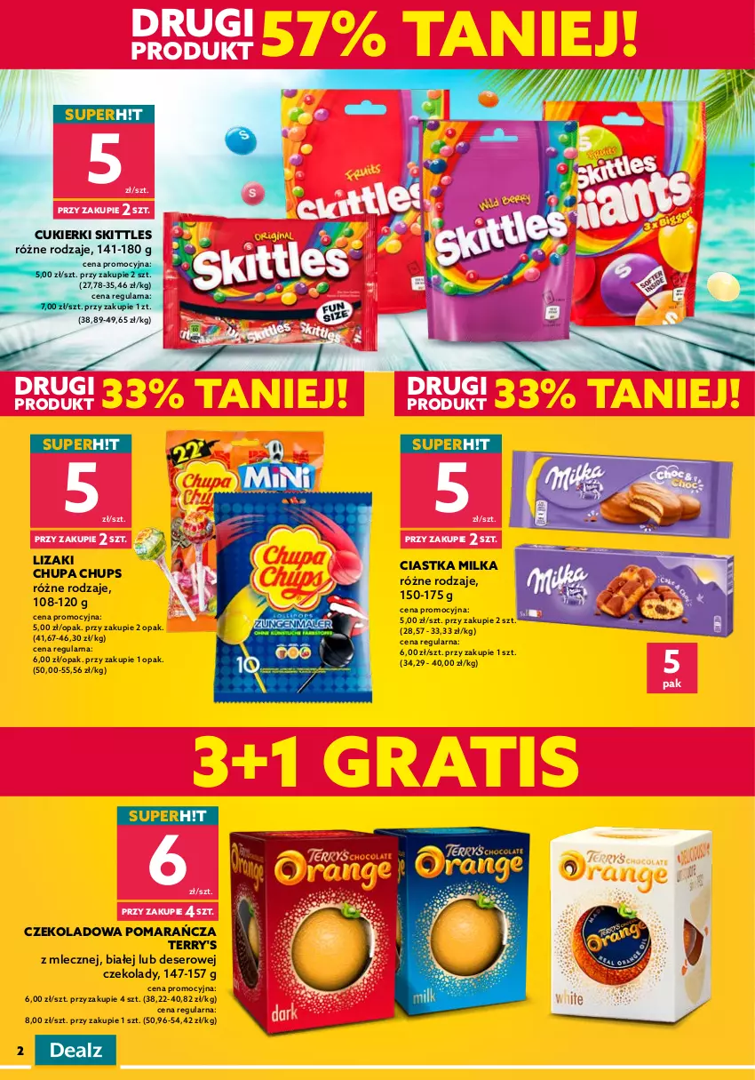 Gazetka promocyjna Dealz - NOWA GAZETKASETKI PRODUKTÓW TANIEJ! - ważna 13.07 do 26.07.2022 - strona 2 - produkty: Chipsy, Chupa Chups, Ciastka, Cukier, Cukierki, Deser, Dzieci, Gra, Lizaki, Milka, Napój, Napój gazowany, Schweppes, Ser, Sok