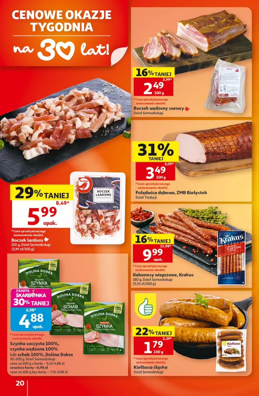Gazetka promocyjna Auchan - Gazetka 30 Lat Hipermarket Auchan - ważna 10.09 do 16.09.2026 - strona 20 - produkty: Boczek, Kabanos, Kiełbasa, Kiełbasa śląska, Krakus, Polędwica, Szynka