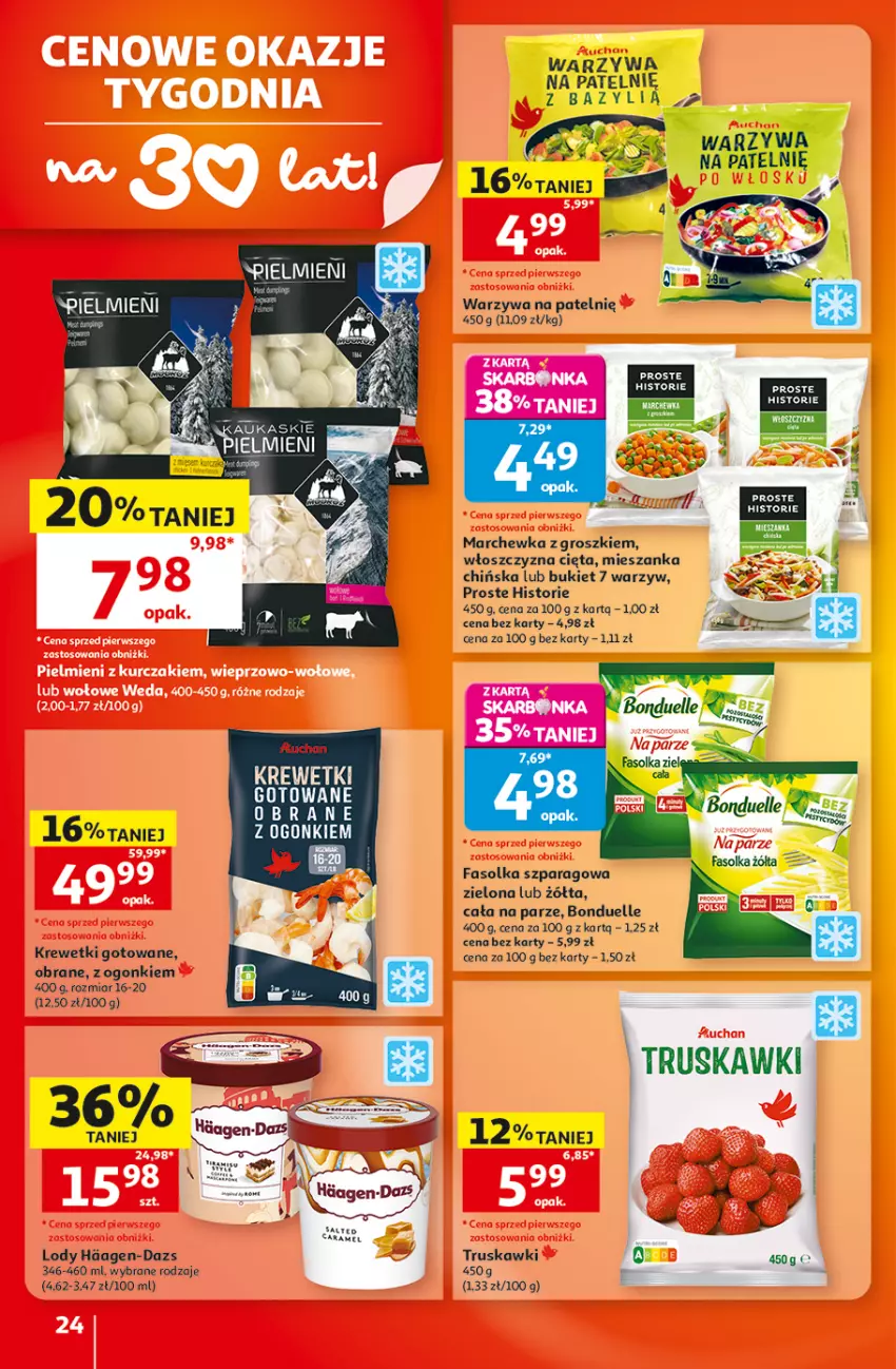 Gazetka promocyjna Auchan - Gazetka 30 Lat Hipermarket Auchan - ważna 10.09 do 16.09.2026 - strona 24 - produkty: Bazyl, Bonduelle, Bukiet, Fa, Krewetki, Kurczak, LG, Lody, Marchewka, Warzywa