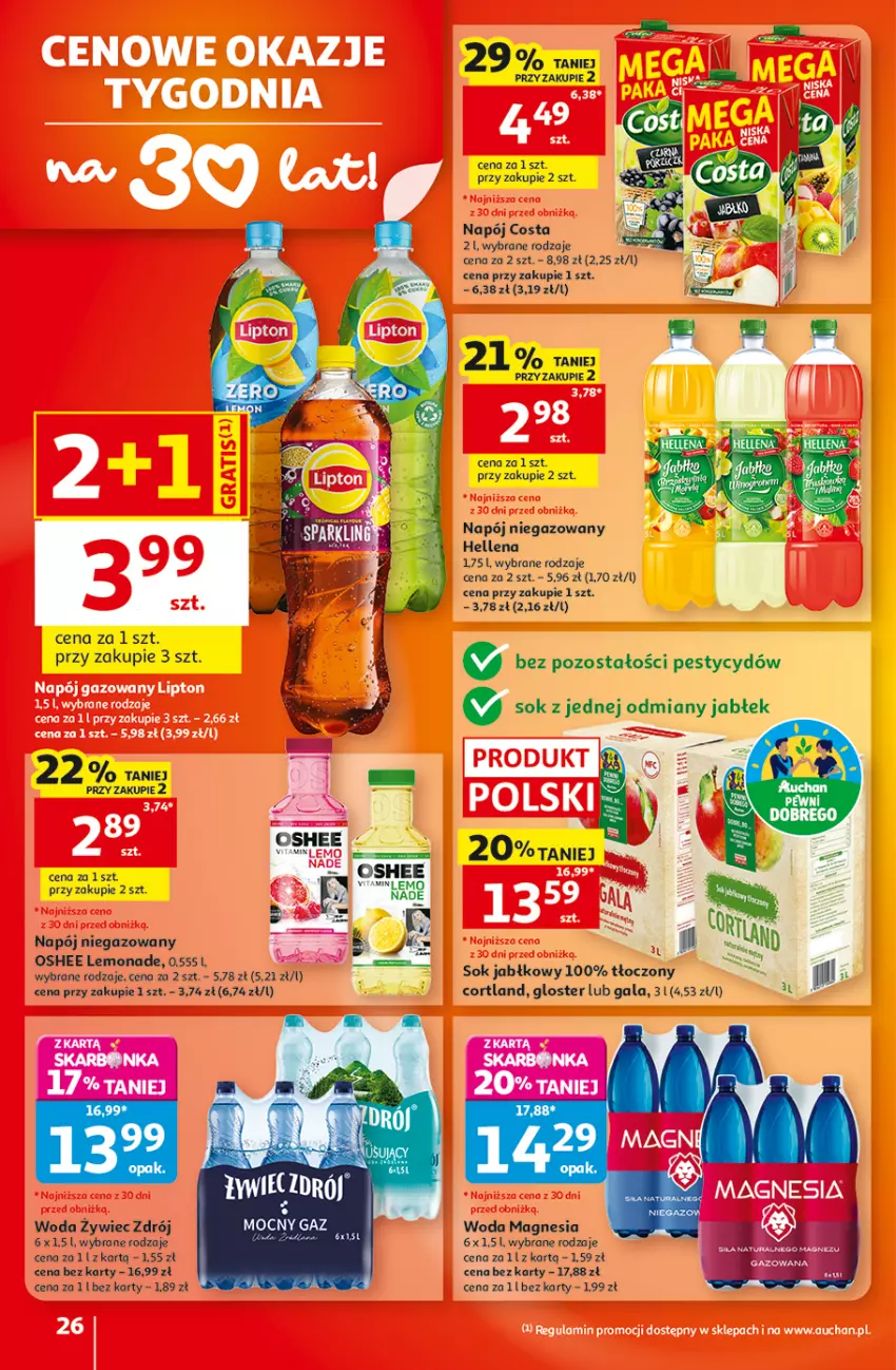 Gazetka promocyjna Auchan - Gazetka 30 Lat Hipermarket Auchan - ważna 10.09 do 16.09.2026 - strona 26 - produkty: Gala, Hellena, Napój, Napój niegazowany, Oshee, Sok, Sok jabłkowy, Woda