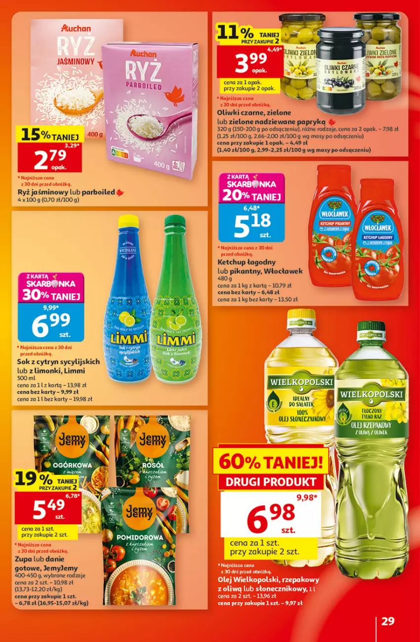 Gazetka promocyjna Auchan - Gazetka 30 Lat Hipermarket Auchan - ważna 10.09 do 16.09.2026 - strona 29 - produkty: Ketchup, Olej, Olej słonecznikowy, Oliwki, Oliwki czarne, Ryż, Sałat, Sok, Zupa