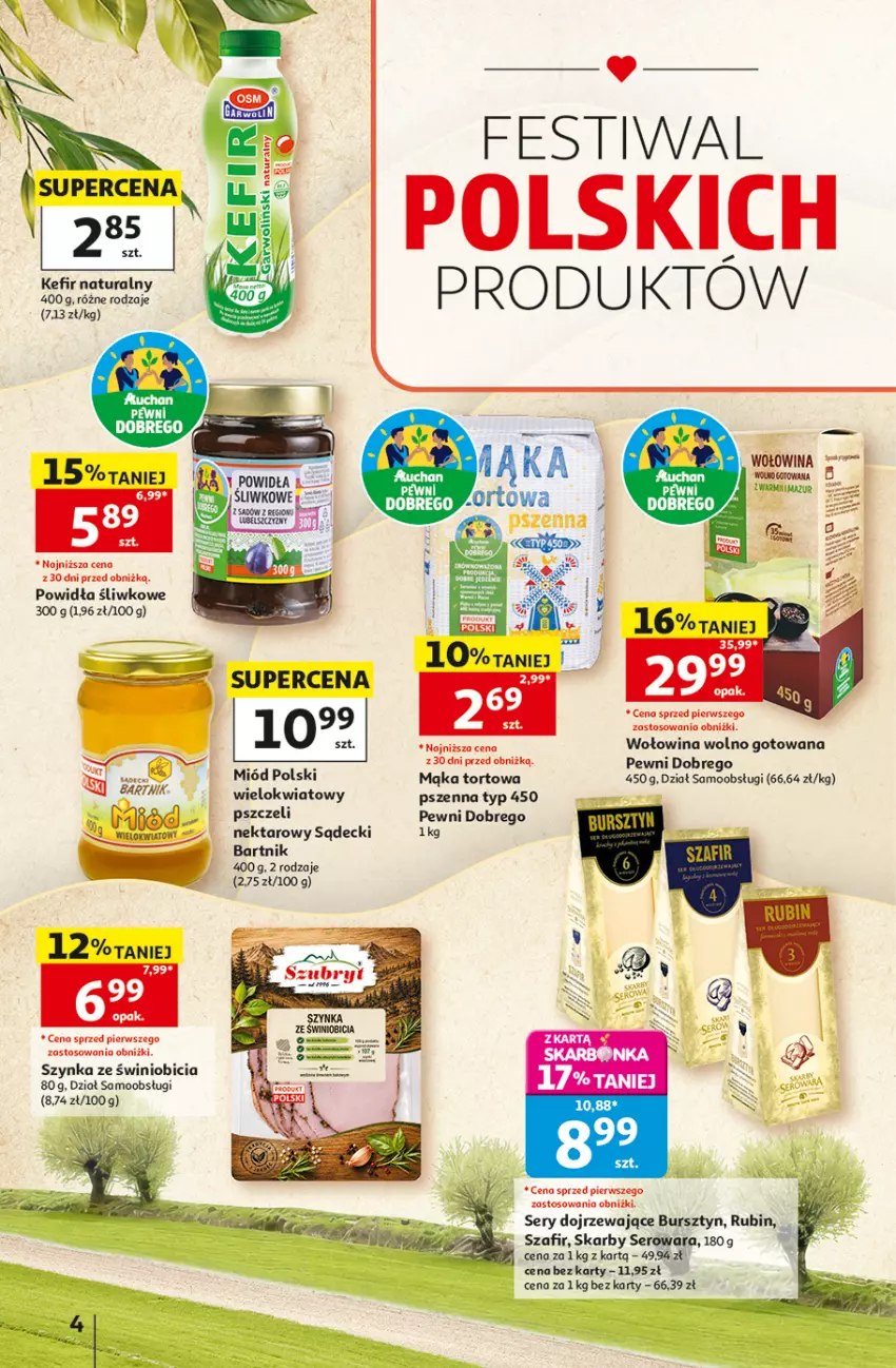 Gazetka promocyjna Auchan - Gazetka 30 Lat Hipermarket Auchan - ważna 10.09 do 16.09.2026 - strona 4 - produkty: BIC, Bursztyn, Kefir, Kefir naturalny, Mąka, Mąka tortowa, Miód, Nektar, Rubin, Ser, Szynka, Wołowina