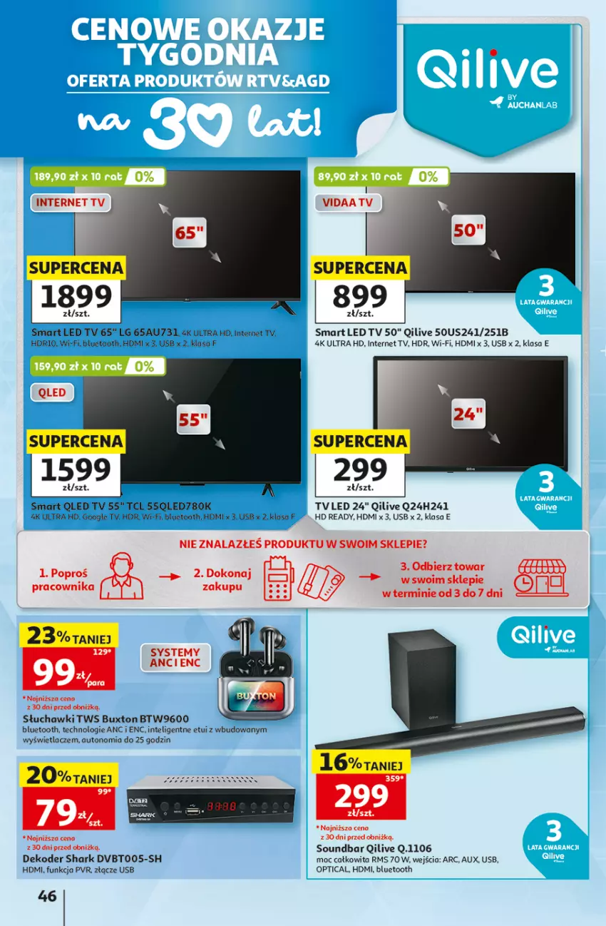 Gazetka promocyjna Auchan - Gazetka 30 Lat Hipermarket Auchan - ważna 10.09 do 16.09.2026 - strona 46 - produkty: Fa, HD ready, Intel, LED TV, LG, Słuchawki, Soundbar