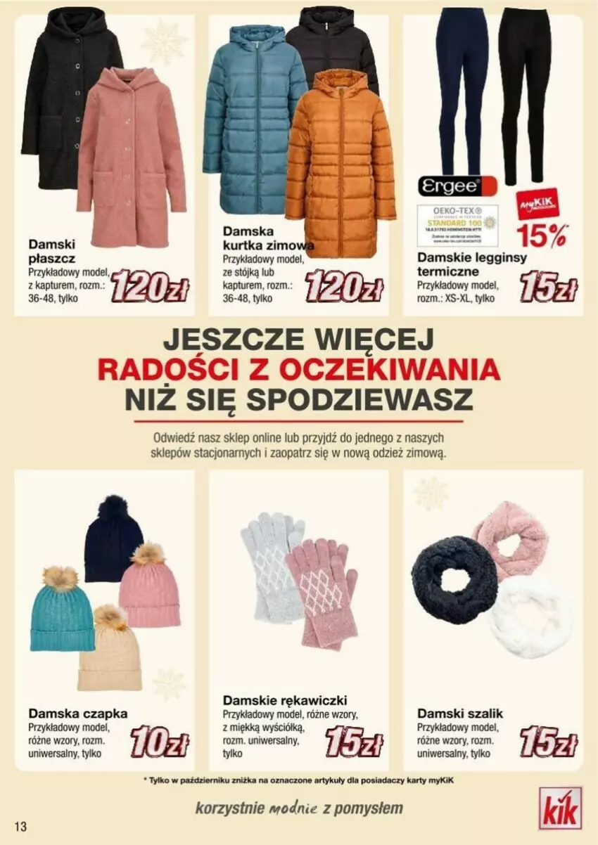 Gazetka promocyjna Kik - ważna 09.10 do 15.10.2023 - strona 5 - produkty: Czapka, Gin, Kurtka, Legginsy, Płaszcz, Szal