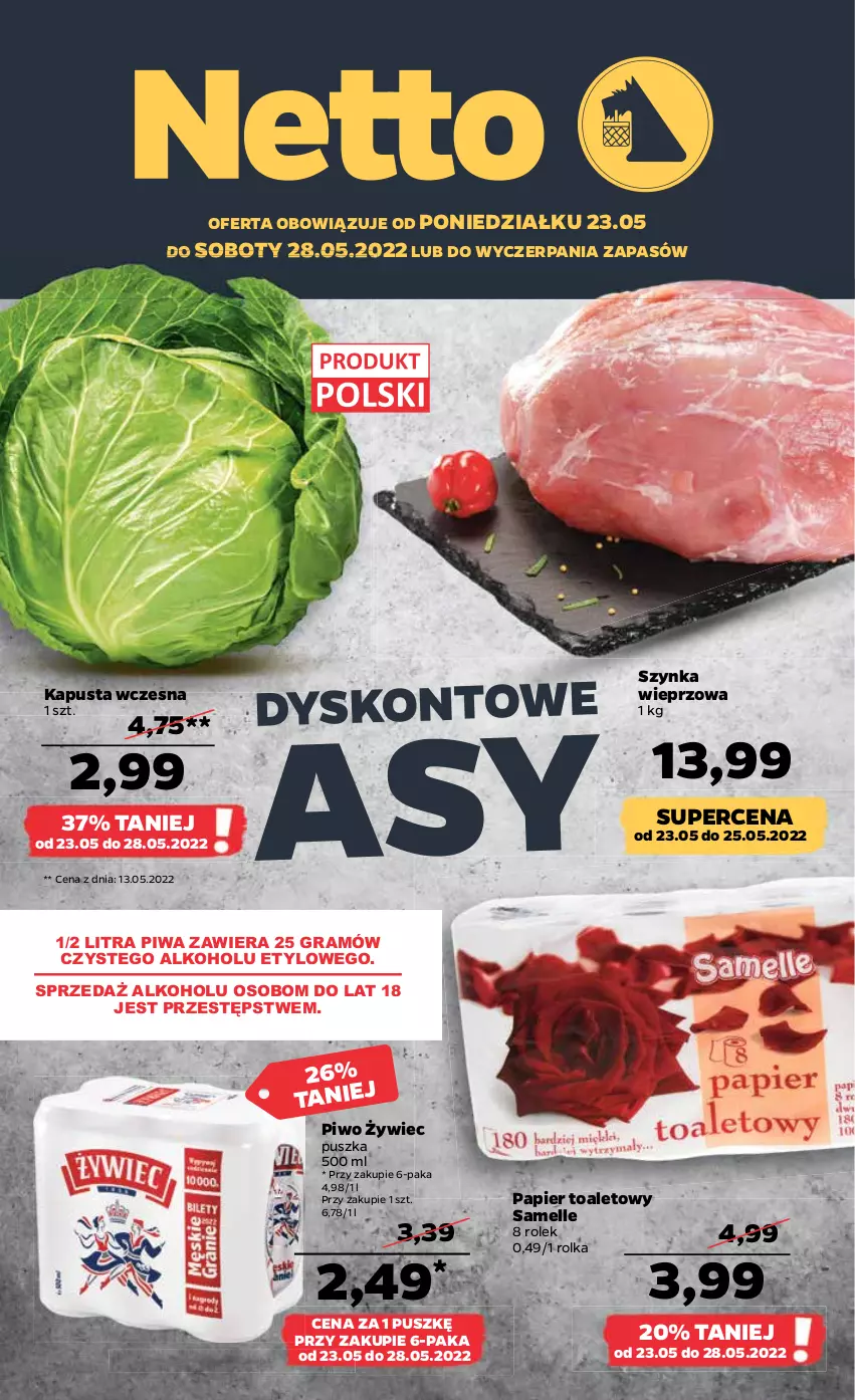 Gazetka promocyjna Netto - Gazetka spożywcza 23.05-28.05 - ważna 23.05 do 28.05.2022 - strona 1 - produkty: Gra, Papier, Papier toaletowy, Piwa, Piwo, Szynka, Szynka wieprzowa