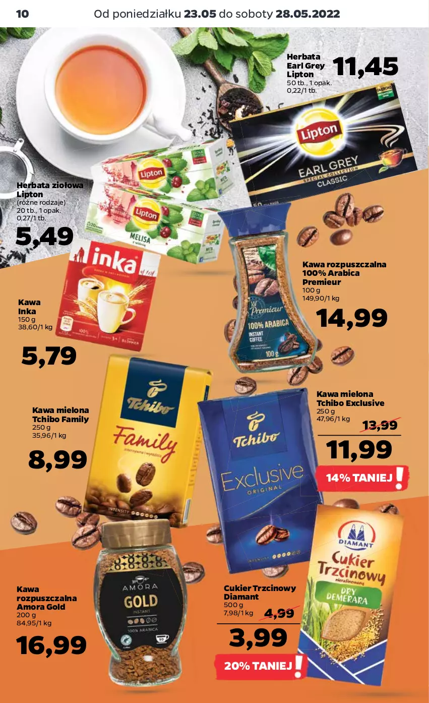 Gazetka promocyjna Netto - Gazetka spożywcza 23.05-28.05 - ważna 23.05 do 28.05.2022 - strona 10 - produkty: BIC, Cukier, Cukier trzcinowy, Diamant, Earl Grey, Fa, Herbata, Inka, Kawa, Kawa mielona, Kawa rozpuszczalna, Lipton, Tchibo, Tchibo Family